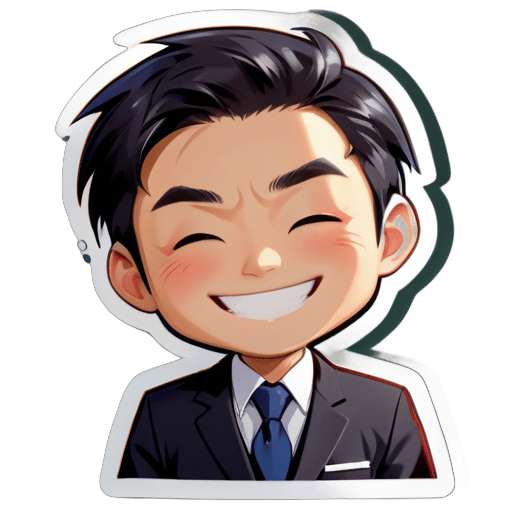 An image of a middleman in a suit, only the upper body, Chinese appearance, smiling expression sticker