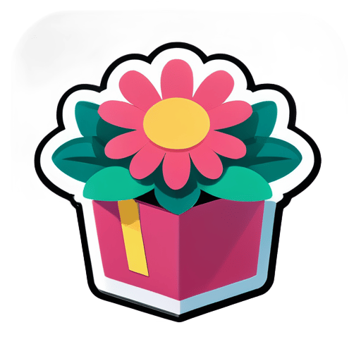 On top of a flower is an open box. sticker