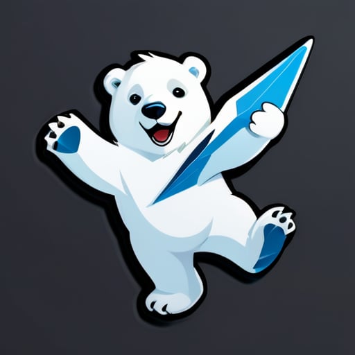 polar bear playing with a paper plane sticker