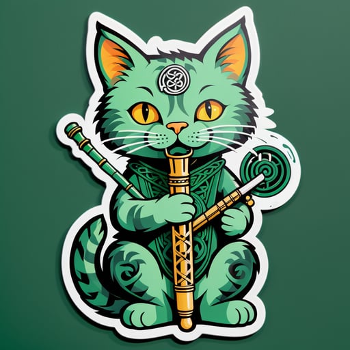 Celtic Cat with Tin Whistle sticker
