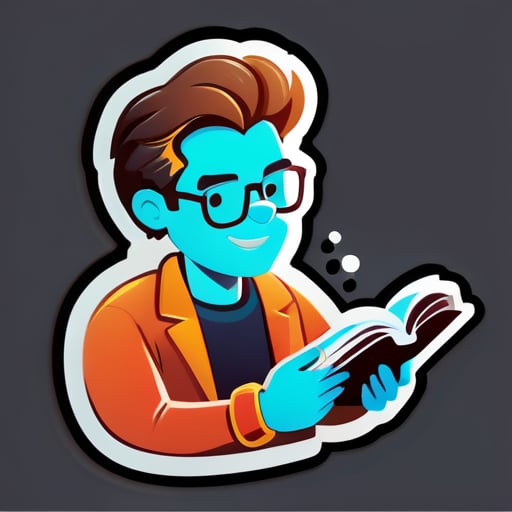 生成一个男人正在阅读书籍的贴纸 sticker