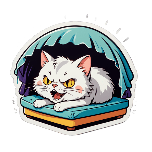Frightened Cat Puffing Up Under a Bed sticker