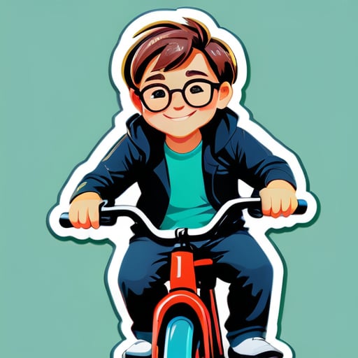 Một chàng trai điển trai, đeo kính, hơi béo, đang đi xe đạp sticker