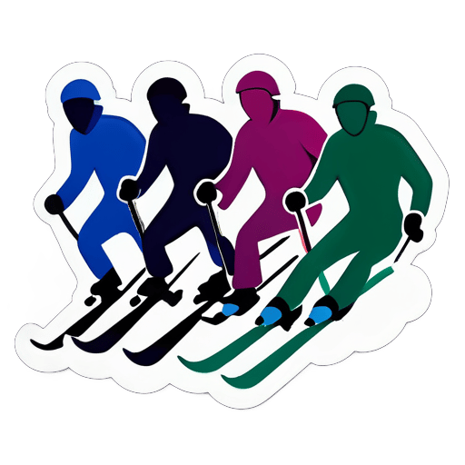 四名男子一起滑雪下山 sticker