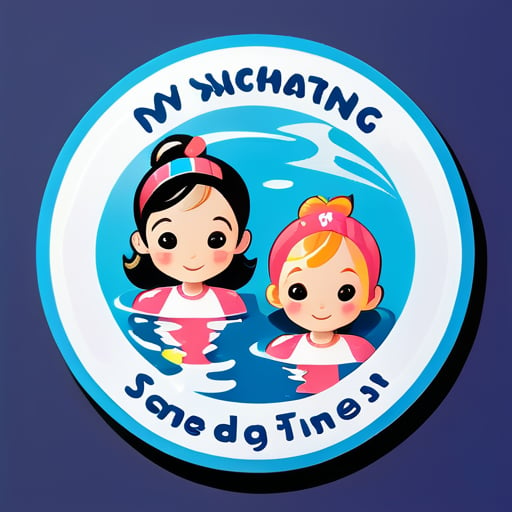 My two daughters are swimming in the swimming pool, one is 4 years old and the other is 2 years old sticker sticker