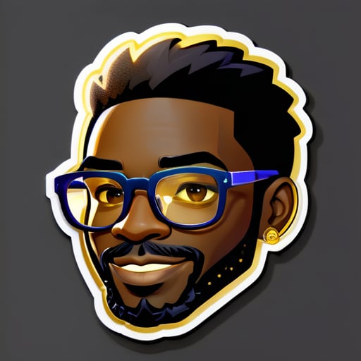 Create a sticker for a black guy with gold glasses who is a programmer with a short unshaved beard style and not too much hair sticker