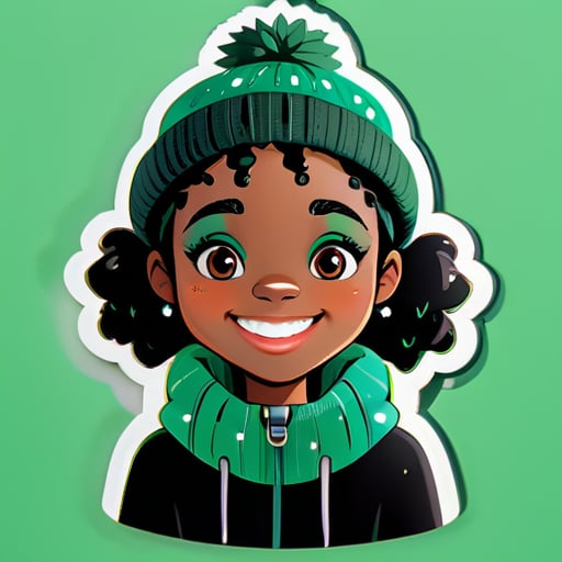 Green knit cap;black girl;freckle;smile sticker
