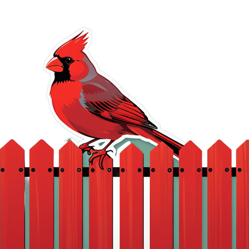 빨간색 심홍새가 울타리에 앉아 있는 모습 sticker