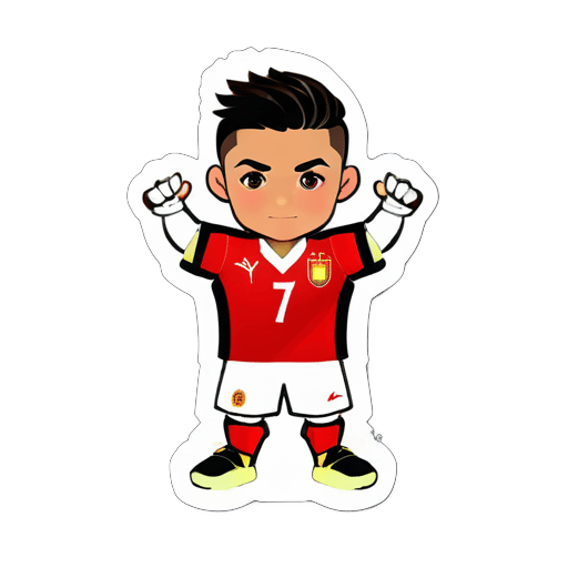 cristiano ronlado com adesivo do uniforme nº 7 da seleção nacional masculina de futebol da China sticker
