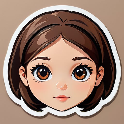 A girls with small and browns eye with circle shape face with long brown hair 

 sticker