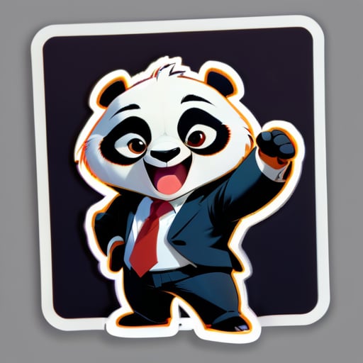 一位穿西装的功夫熊猫的熊猫形象，只需要上半身，喜悦的表情 sticker