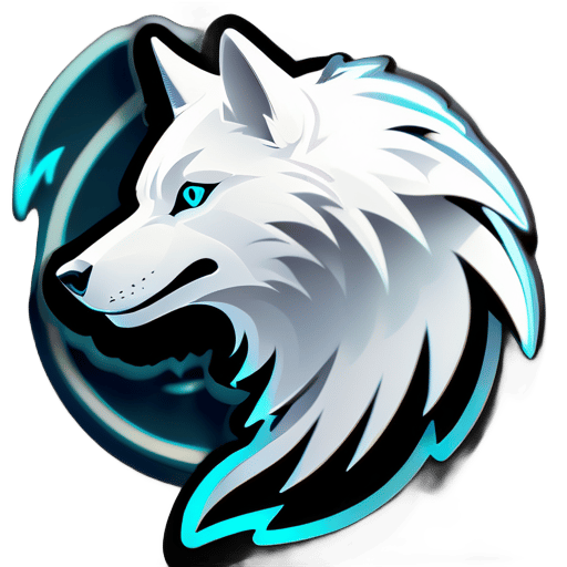 Một hình bóng sói màu trắng ma quái, với viền màu xám nhạt để tạo sự sâu sắc. Văn bản 'GhostWing Gaming' được thiết kế tinh tế và huyền bí, phù hợp với chủ đề ma quái sticker
