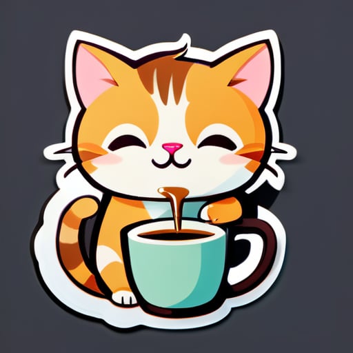 cute cat drinking coffee sticker