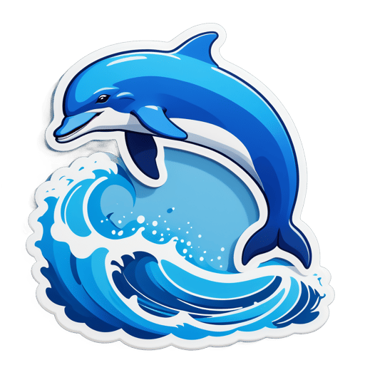 蓝色海豚跃过波浪 sticker
