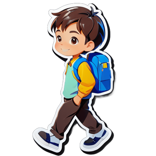 학교로 걸어가는 소년 sticker