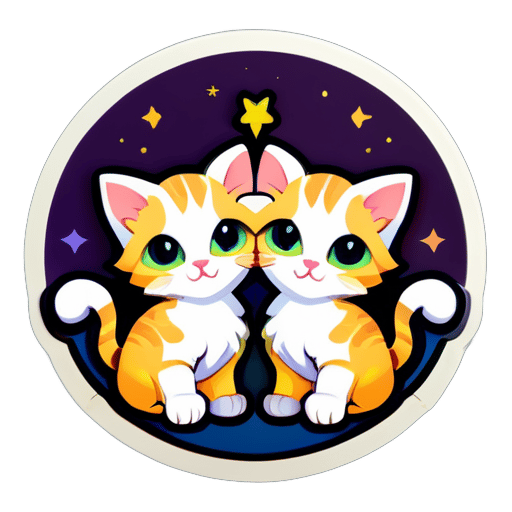 un autocollant amusant avec des chatons jumeaux représentant le signe du zodiaque Gémeaux sticker