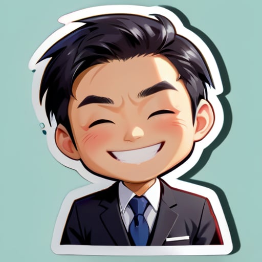 An image of a middleman in a suit, only the upper body, Chinese appearance, smiling expression sticker