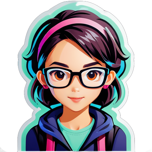 a techie girl with rectangle shaped specs sticker