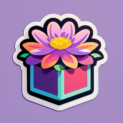 Uma caixa aberta em cima de uma flor sticker
