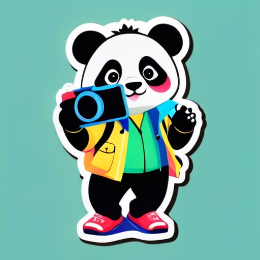 walking panda tourist,with camera sticker