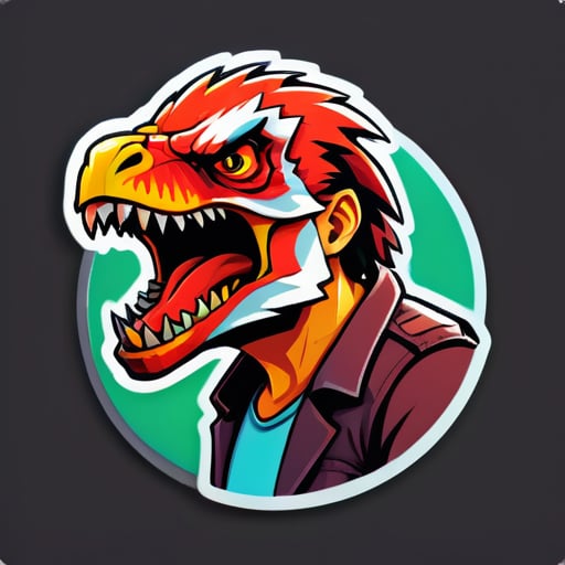 Create stickers of Ark with an angry, exhausted man with a Raptor sticker