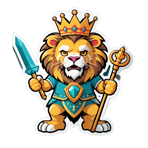 A lion with a crown in its left hand and a scepter in its right hand sticker