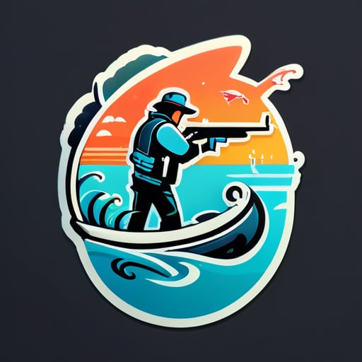 fish and gun sticker