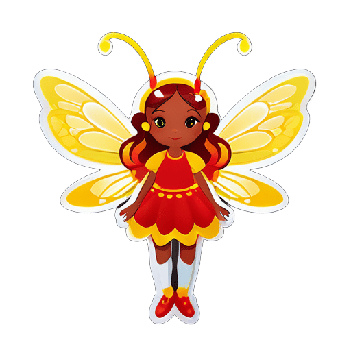 Red and yellow color matching bee fairy girl sticker