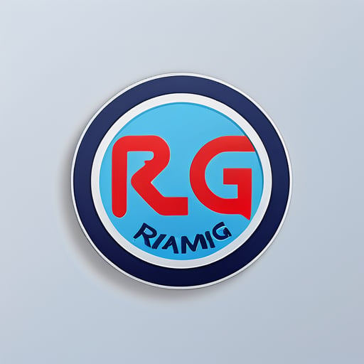 company name "RAMG"  sticker in circle red and blue color sticker