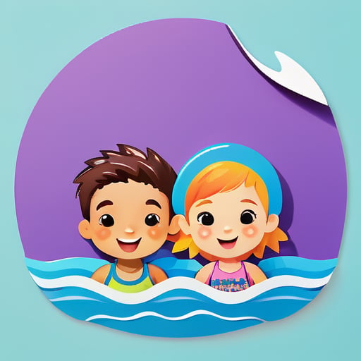 Two kids are swimming 
 sticker