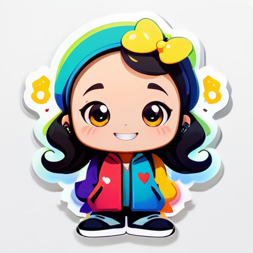 very cute, character composition, cartoon style, with a white background,  sticker 2d flat art graffiti, rgb illustration. friendly cute bright smiling. --seed 100 sticker