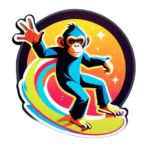 Create a monkey in the space surfing  sticker