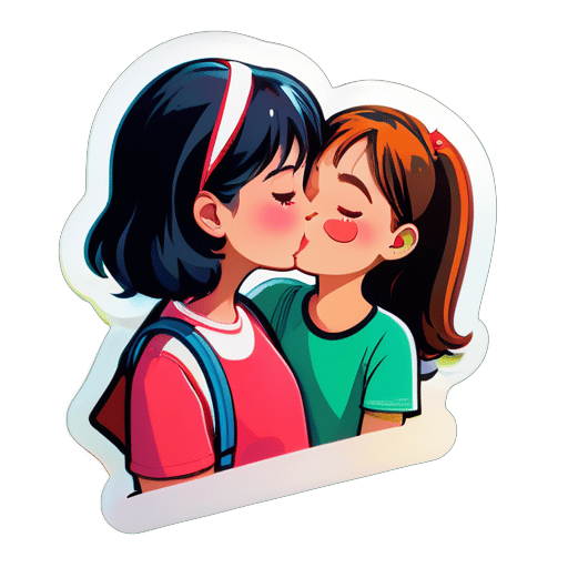 Générer un autocollant avec une fille embrassant une autre fille sticker