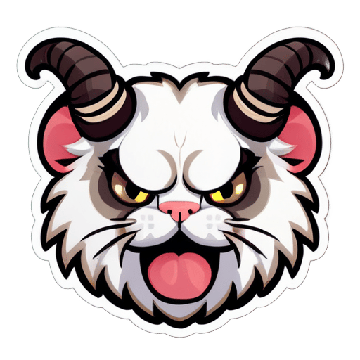 imagen de un gato gruñón con cuernos de carnero y chocando cabezas con alguien sticker