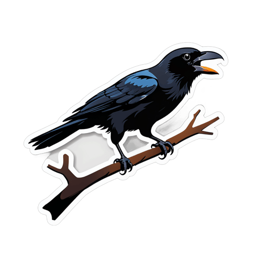 Cuervo negro graznando en una rama sticker