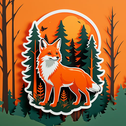 Săn cáo màu cam trong rừng sticker