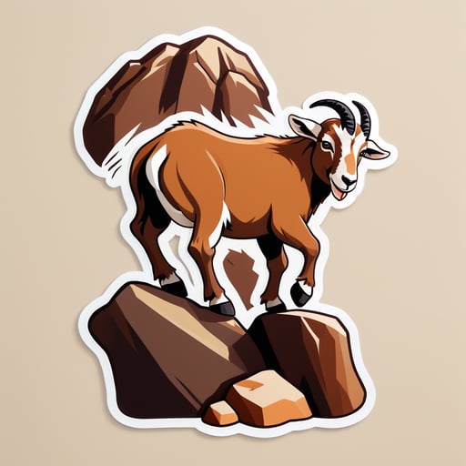 Brown Goat Climbing on Rocks sticker