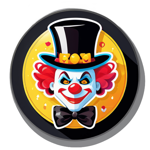 Poisson d'avril Cadre photo rond Clown Carnaval Ballons Boîte magique Chapeau de magicien Masque Fond noir Noeud papillon Toboggan Cartes à jouer Magicien sticker