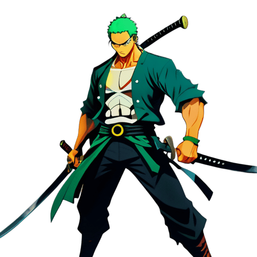 In a world where the clash of steel echoes through misty valleys and rugged landscapes, there exists a legendary swordsman known as Zoro. With his three swords strapped to his back and an unwavering resolve burning in his eyes, Zoro traverses the vast seas and treacherous lands in search of his ultimate goal.

But fate is a fickle mistress, and Zoro finds himself embroiled in a series of perilous  sticker