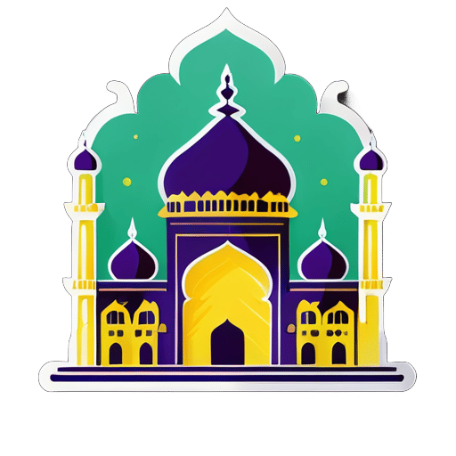 Prompt : Choisissez un monument célèbre de Lucknow, comme le Bara Imambara ou la Rumi Darwaza. Style : Simplifiez le monument en une illustration mignonne et cartoon. sticker
