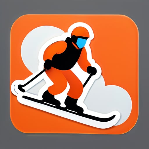 Người đàn ông cày tuyết trượt tuyết mặc áo phao màu cam sticker