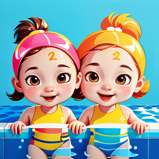My two daughters are swimming in the swimming pool, one is 4 years old and the other is 2 years old sticker
