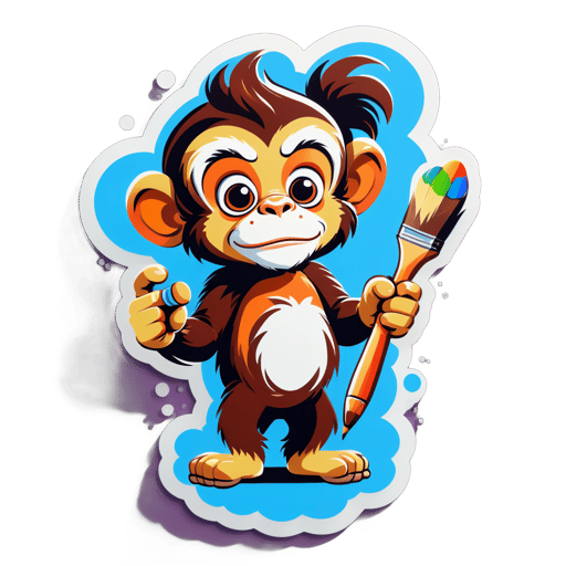 A monkey with a paintbrush in its left hand and a palette in its right hand sticker