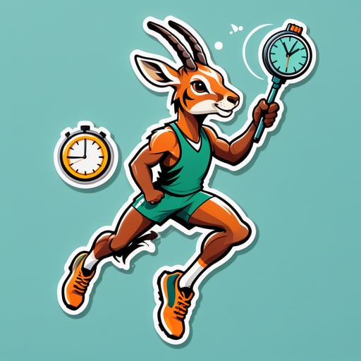 An antelope with a sprinter baton in its left hand and a stopwatch in its right hand sticker