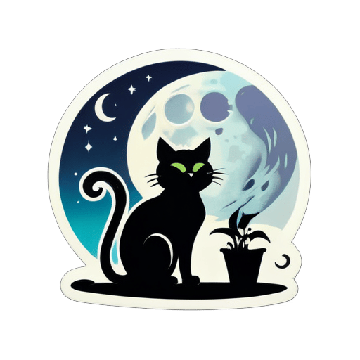chat sur la lune qui fume sticker