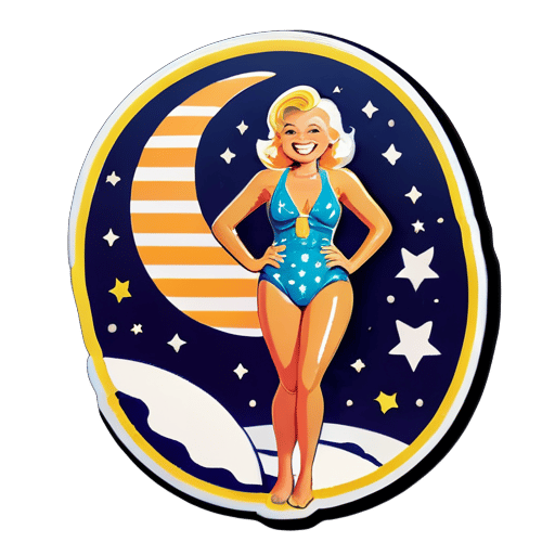 Trump on the moon wearing a swim suit smiling sticker