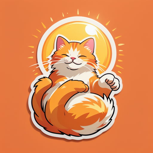 Relaxed Cat in Sun: Stretching contentedly, warm ginger fur in sunlight. sticker
