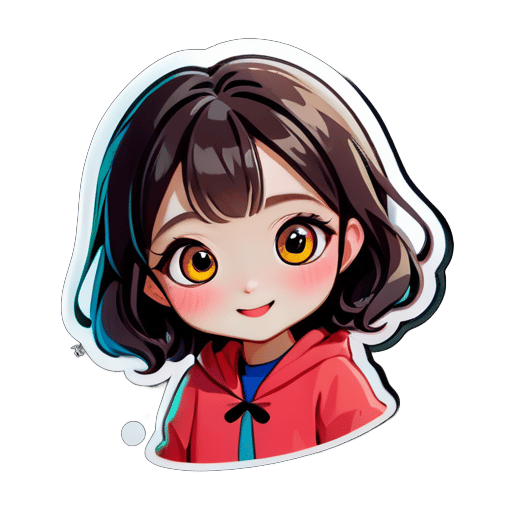 I want to create a sticker depicting my girlfriend, Jingjing. She has big eyes and double eyelids, long hair, and a very charming smile. She is my (Zeze) girlfriend, and I want to create a vivid image of her. sticker