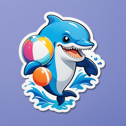 Um golfinho com uma bola de praia em sua mão esquerda e um snorkel em sua mão direita sticker