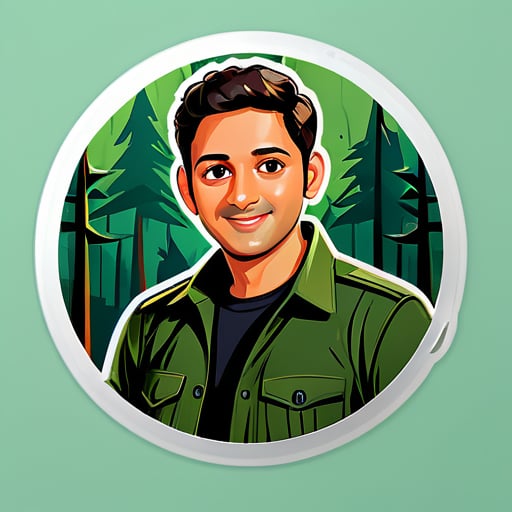 馬赫什·巴布作為獵人，背景是森林 sticker